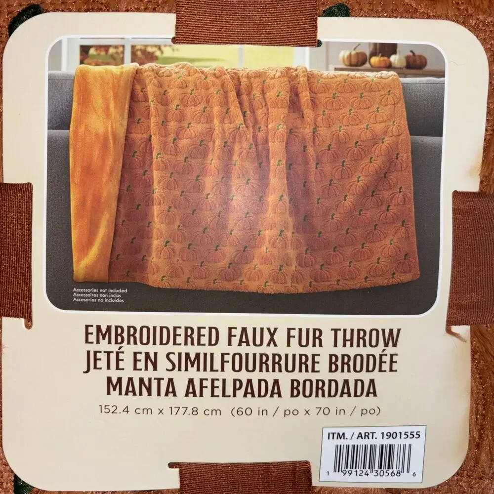 Costco Viral Halloween Pumpkin Embroidered Faux Fur Throw Blanket 60x70 NEW